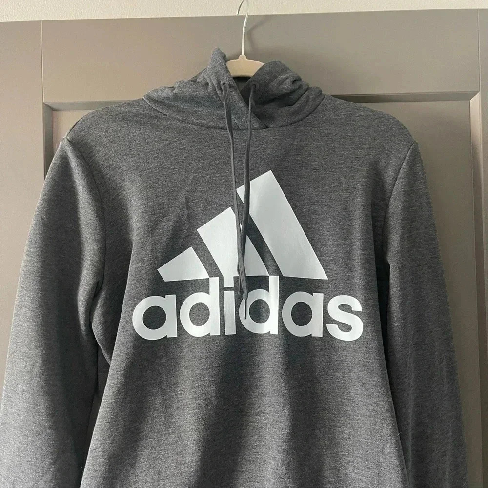 Adidas Essentials Logo Fleece Hoodie Gray/Light Blue Size Large - NWOT - Picture 9 of 10